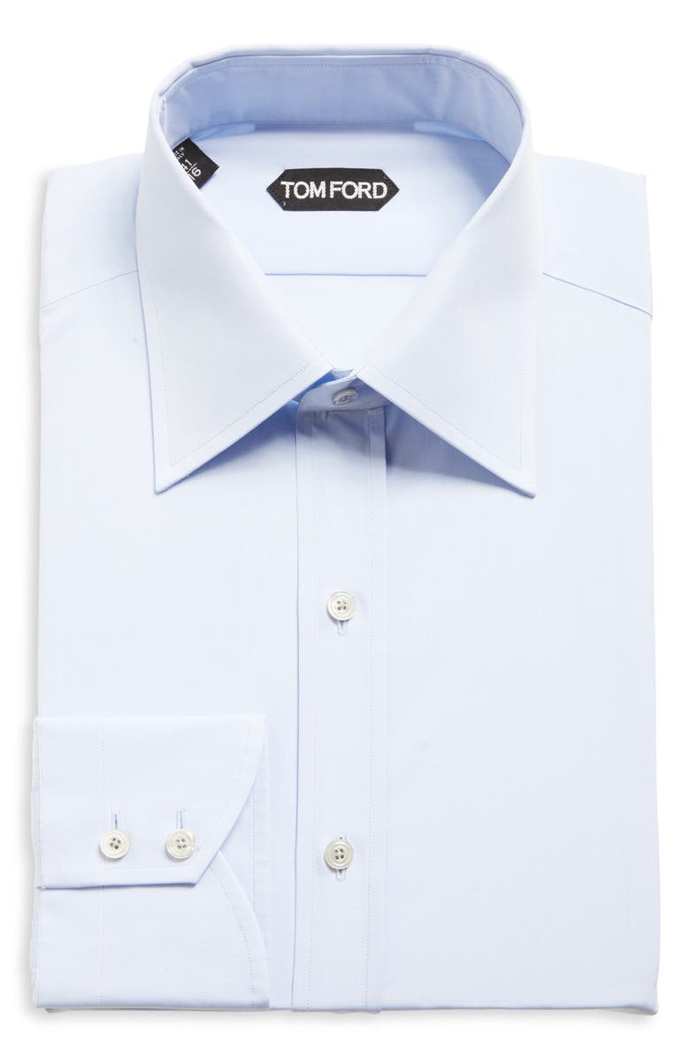TOM FORD Slim Fit Solid Cotton Poplin Button-Up Shirt, Main, color, Light Blue
