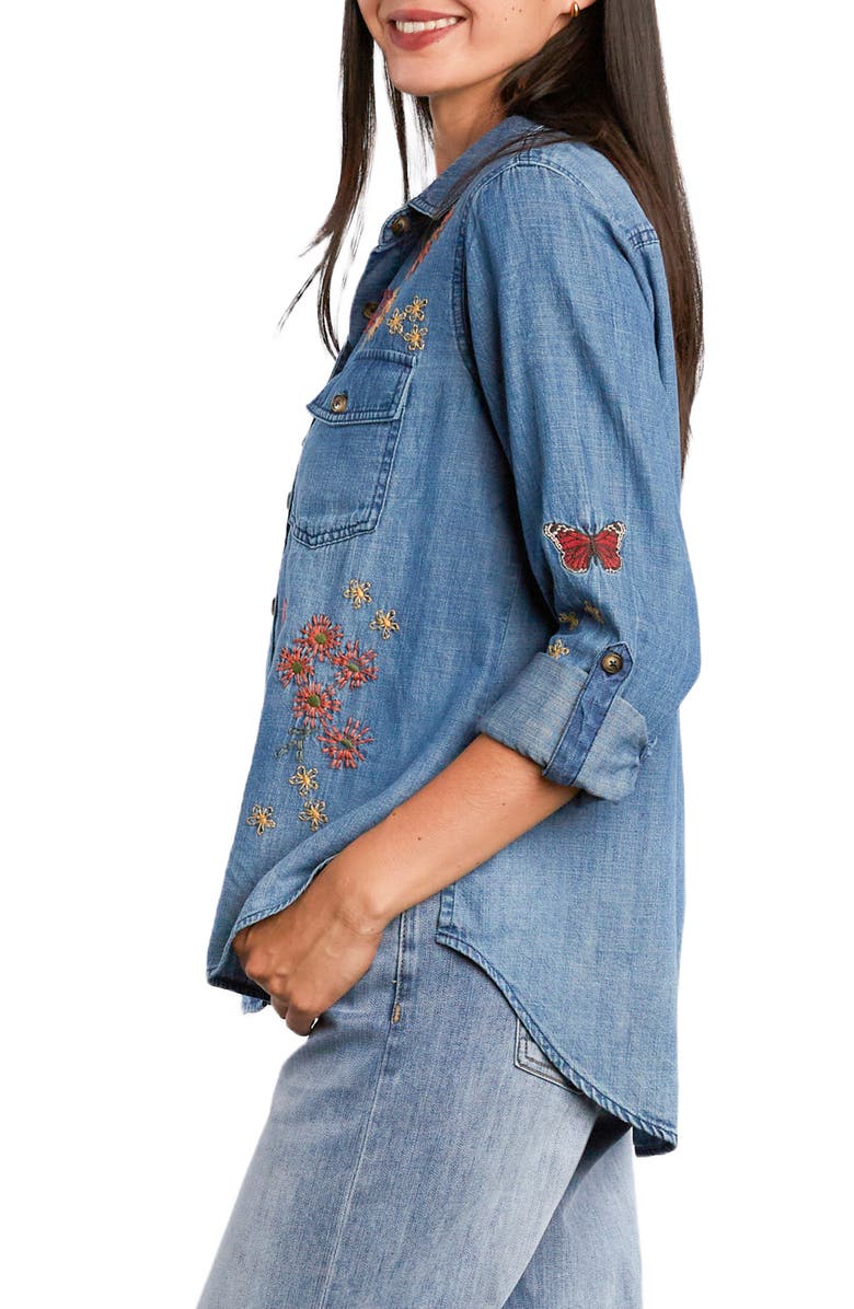 Billy T Happy Garden Denim Roll Tab Sleeve Shirt, Alternate, color, Denim