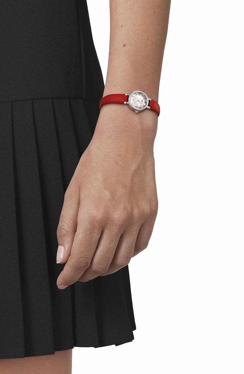 Tissot Lovely Round Leather Strap Watch, 19.5mm, Alternate, color, Red