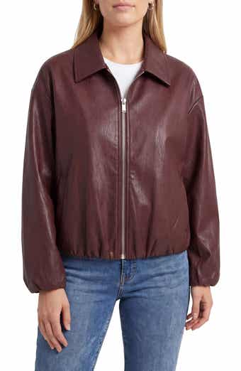 Faux Leather Zip Front Bubble Jacket