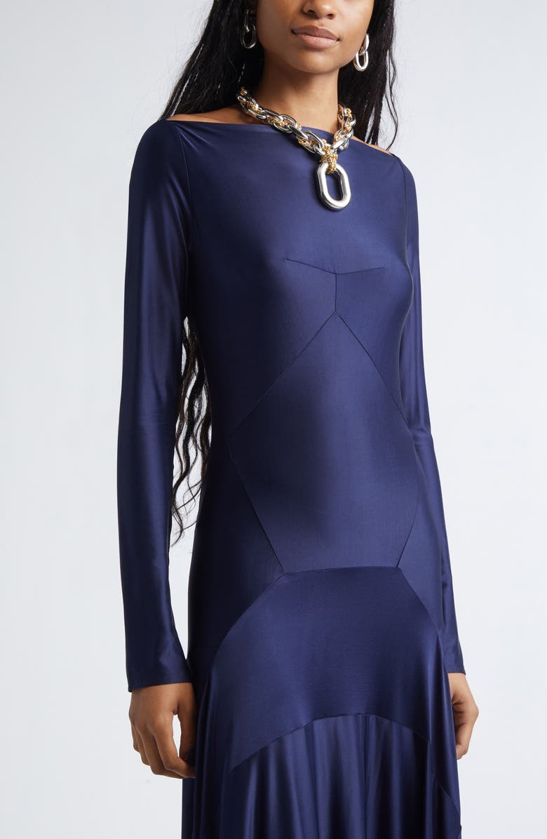 Rabanne Long Sleeve Godet Detail Jersey Maxi Dress, Alternate, color,