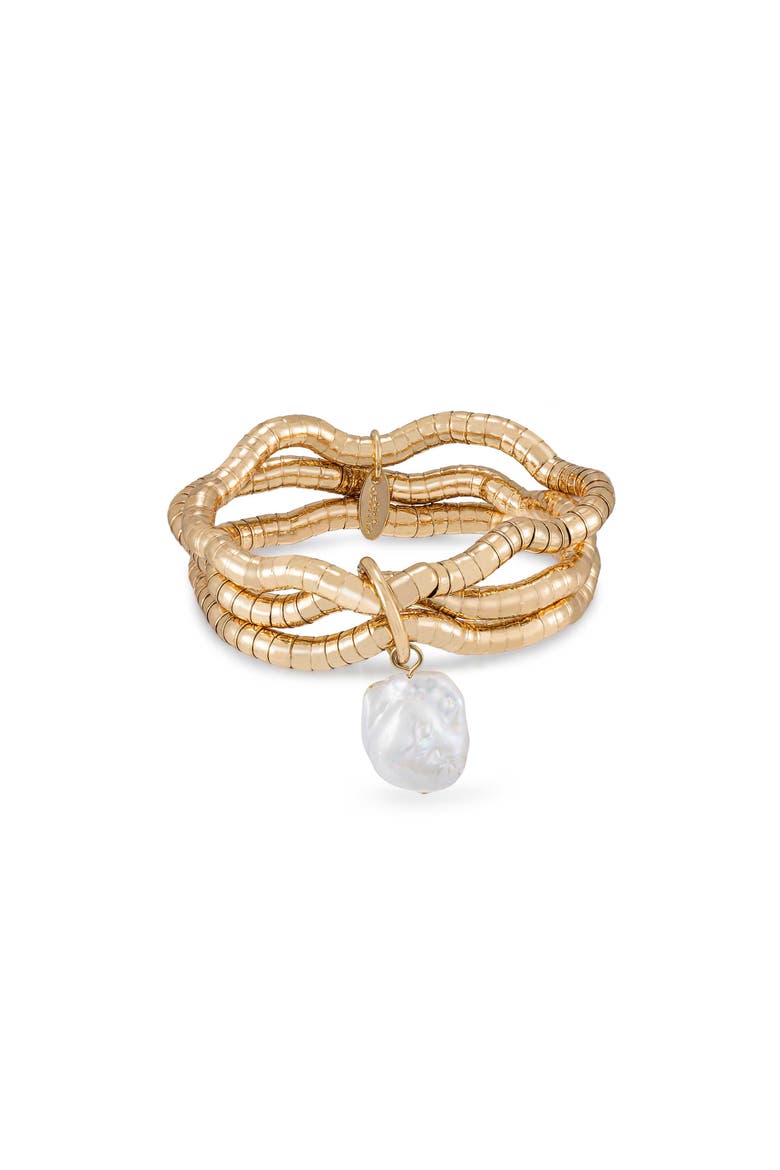 Freshwater Pearl Drop Layered Stretch Bracelet, Main, color, GOLD