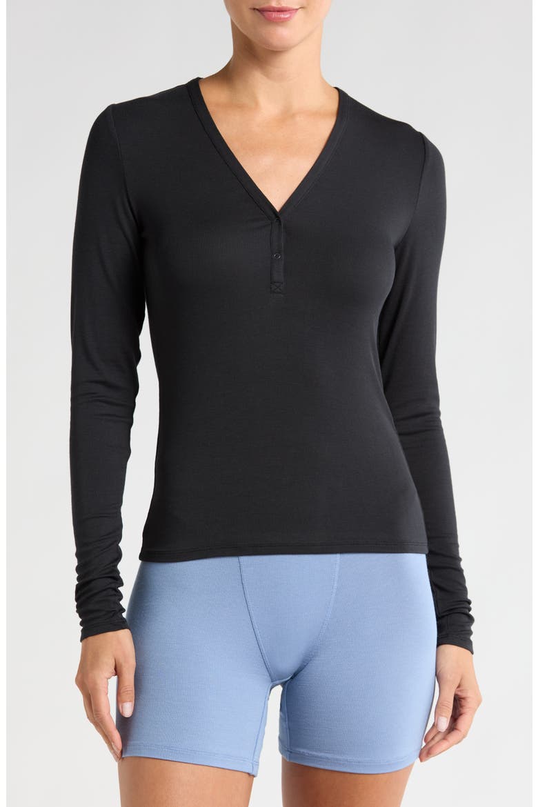 Stretch Modal V-Neck Henley, Main, color, IMMERSED BLACK