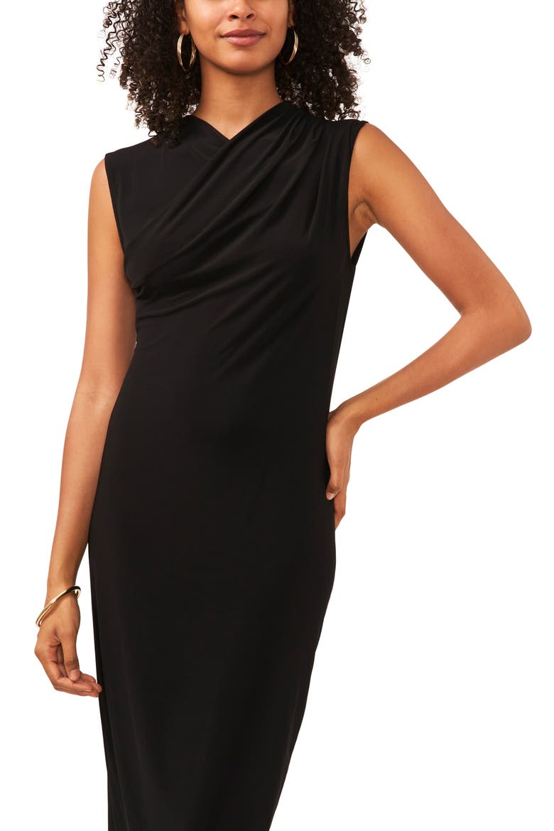 Drape Cross Neck Sleeveless Midi Dress, Alternate, color, RICH BLACK
