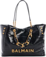 Balmain Small 1945 Monogram Embossed Soft Leather Tote