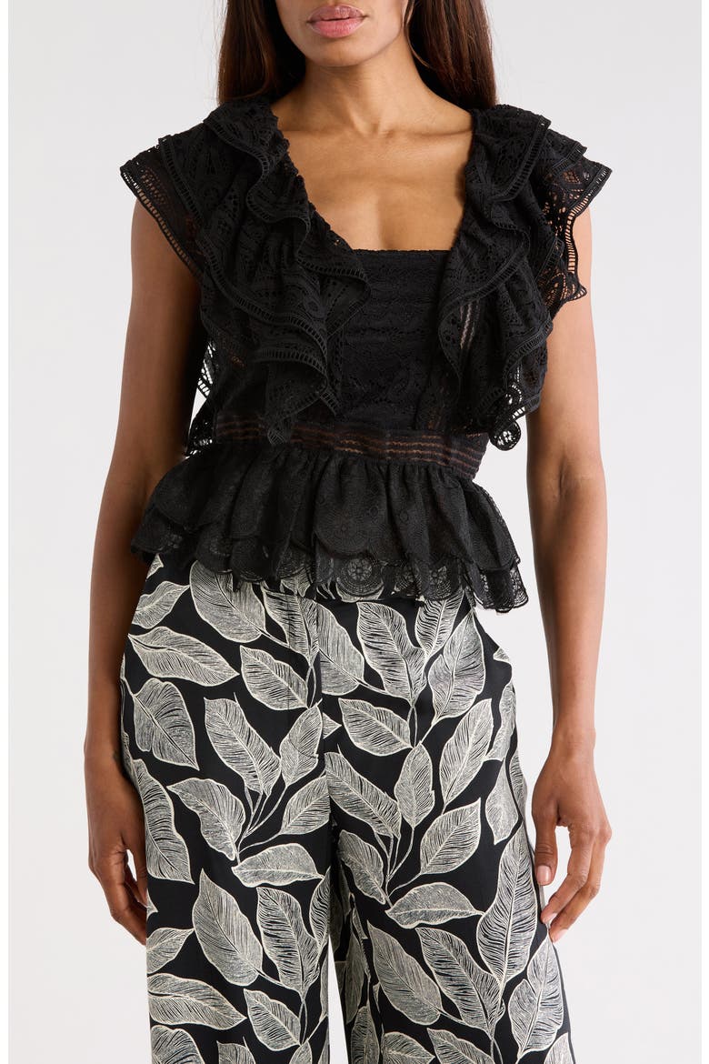 Ruffle Lace Peplum Top, Main, color, BLACK