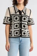 Forgotten Grace Open Knit Square Short Sleeve Cardigan