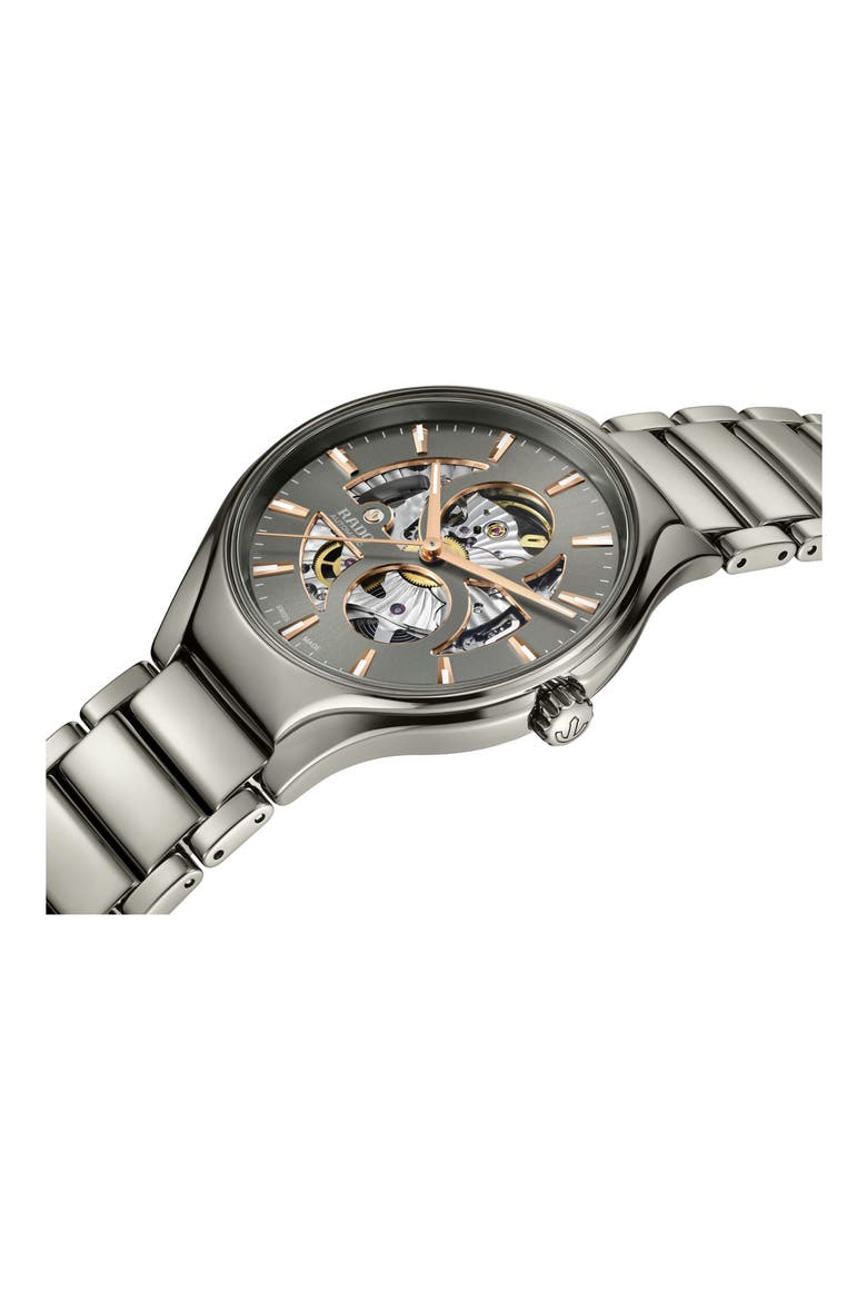 True Round Automatic Open Heart Bracelet Watch, 40mm, Alternate, color, GREY