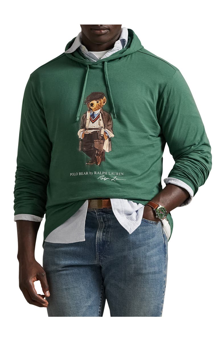 Polo Ralph Lauren Big & Tall Polo Bear Jersey Hooded T-Shirt, Main, color, Washed Forest