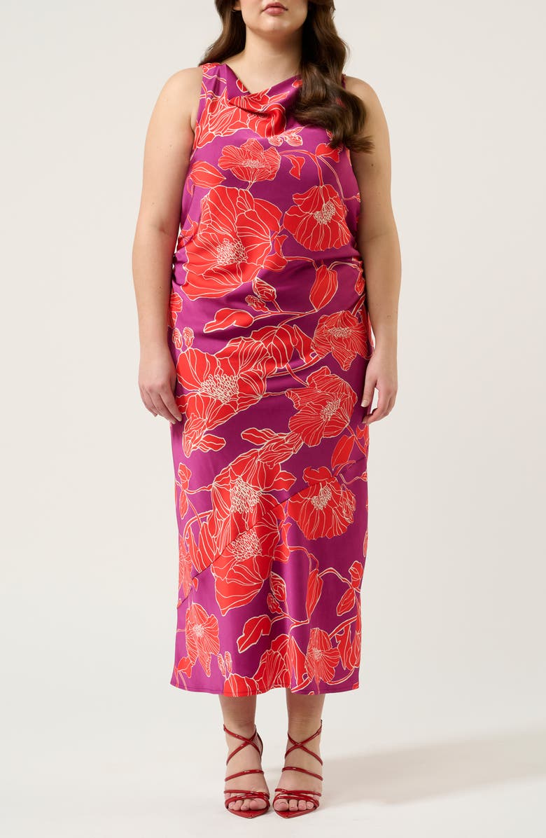 Estelle Ember Sleeveless Cowl Neck Dress, Main, color, Purple/ Red Floral Print