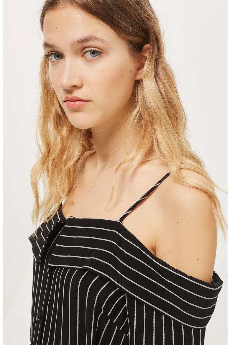 Pinstripe Midi Shirtdress, Alternate, color, BLACK MULTI