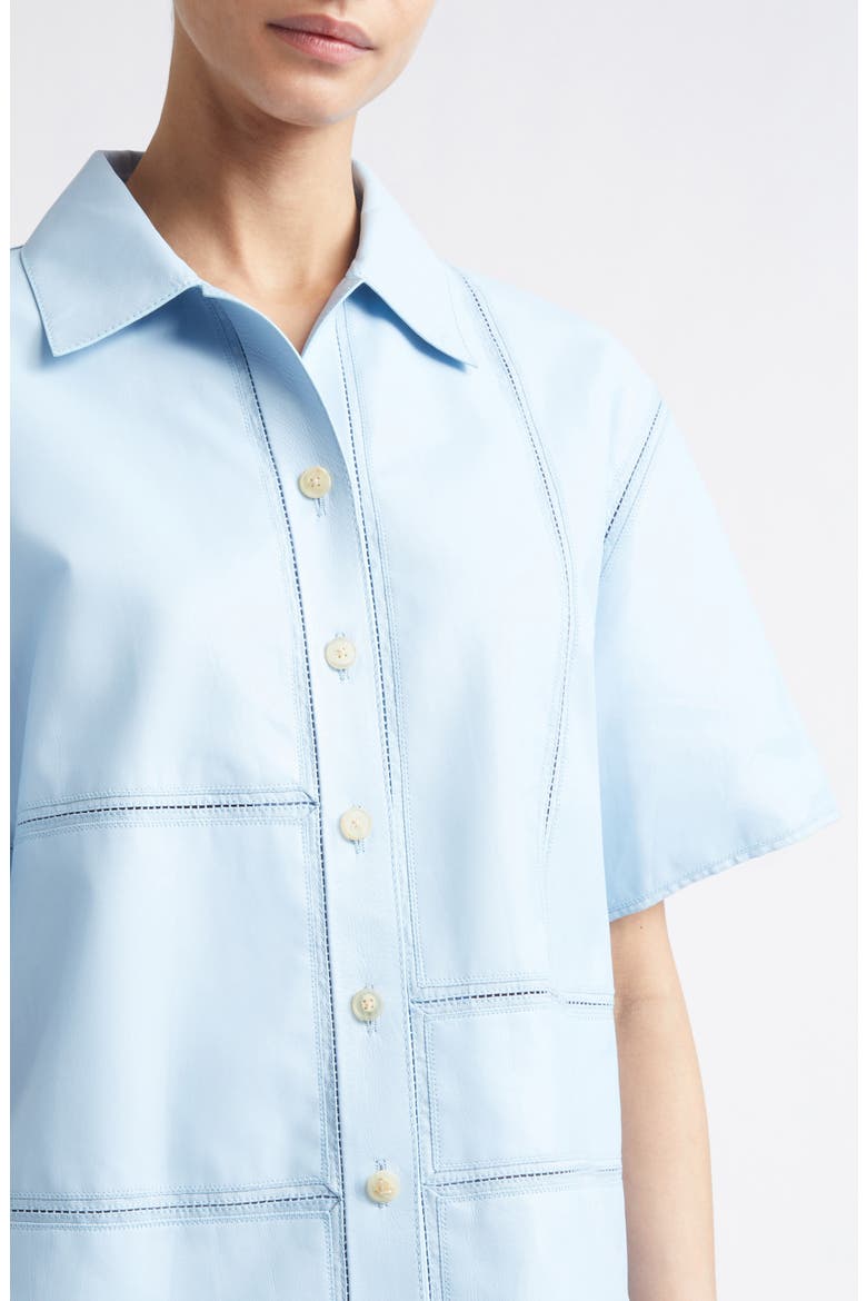 Ladder Stitch Inset Paneled Tumbled Leather Shirt, Alternate, color, ICE WATER