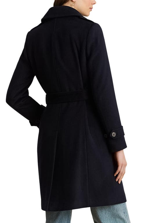 Ralph Lauren Lauren  Faux Leather Detail Wool Blend Coat In Black