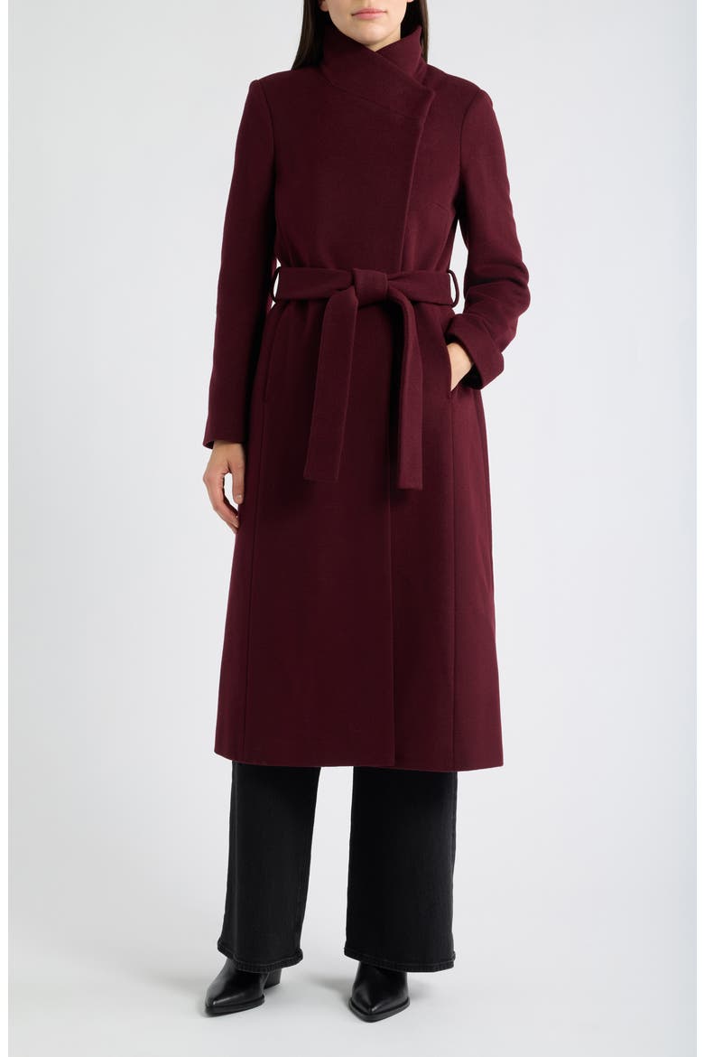 Stand Collar Wrap Coat, Main, color, MERLOT