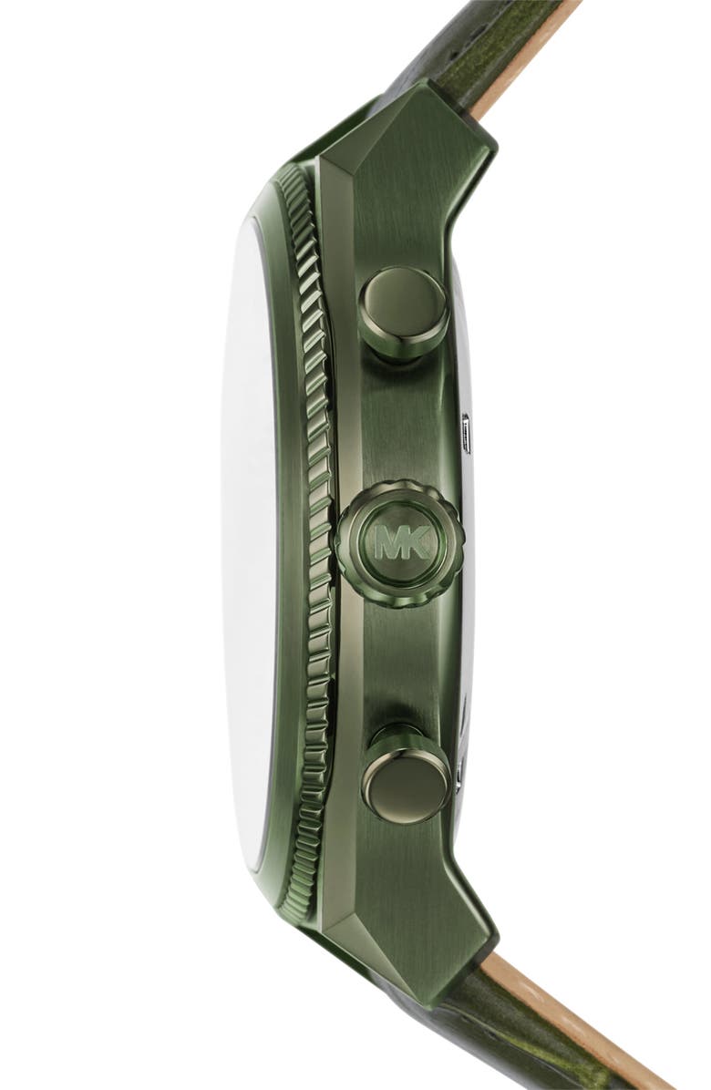 Michael Kors Panorama Chronograph Croc Embossed Leather Strap Watch, 44mm, Alternate, color, Green