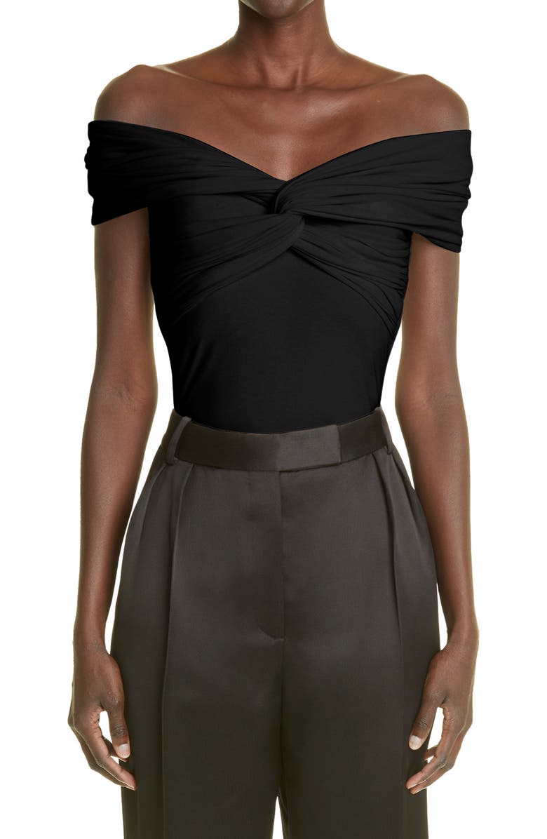 Khaite The Cerise Off the Shoulder Stretch Cotton Bodysuit, Main, color, 