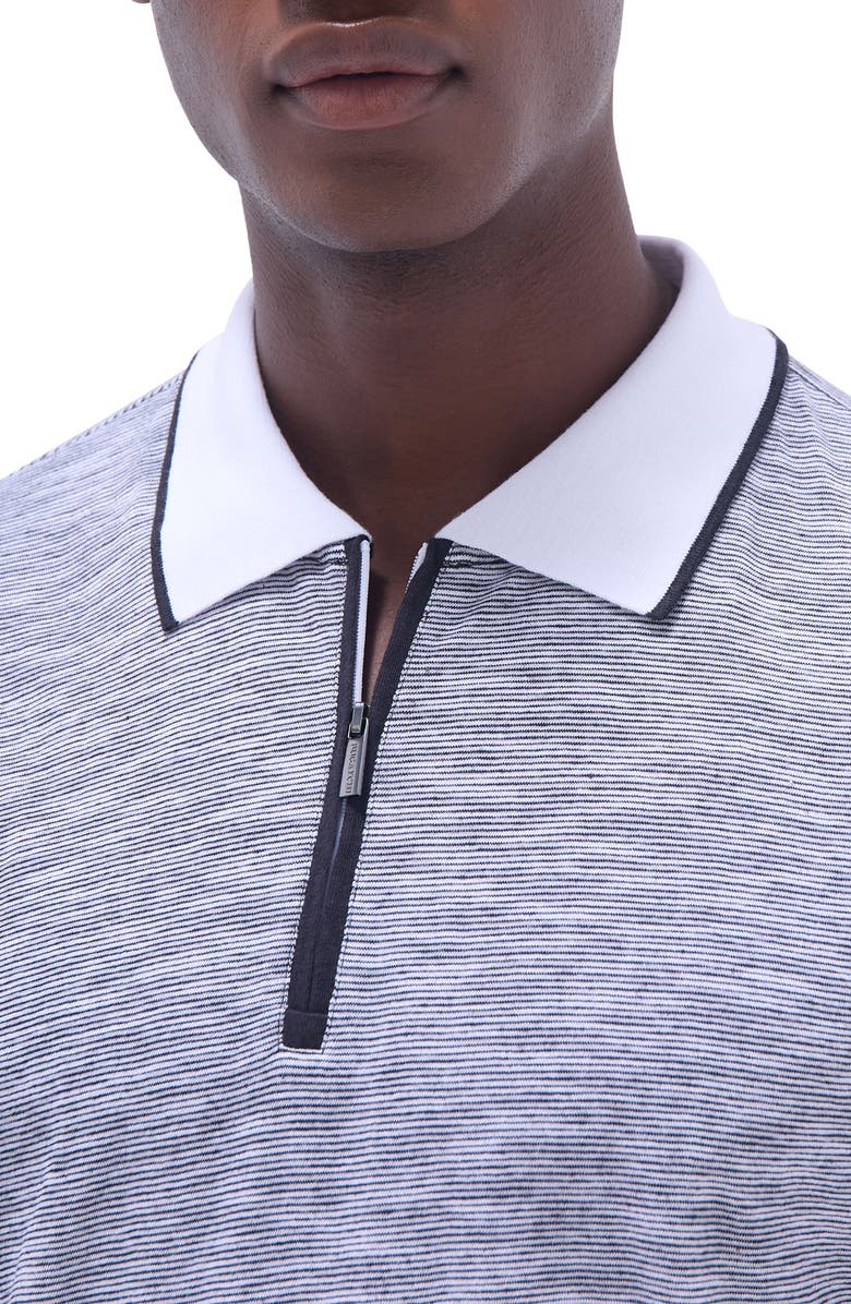 Bugatchi Cotton & Linen Quarter Zip Polo, Alternate, color,