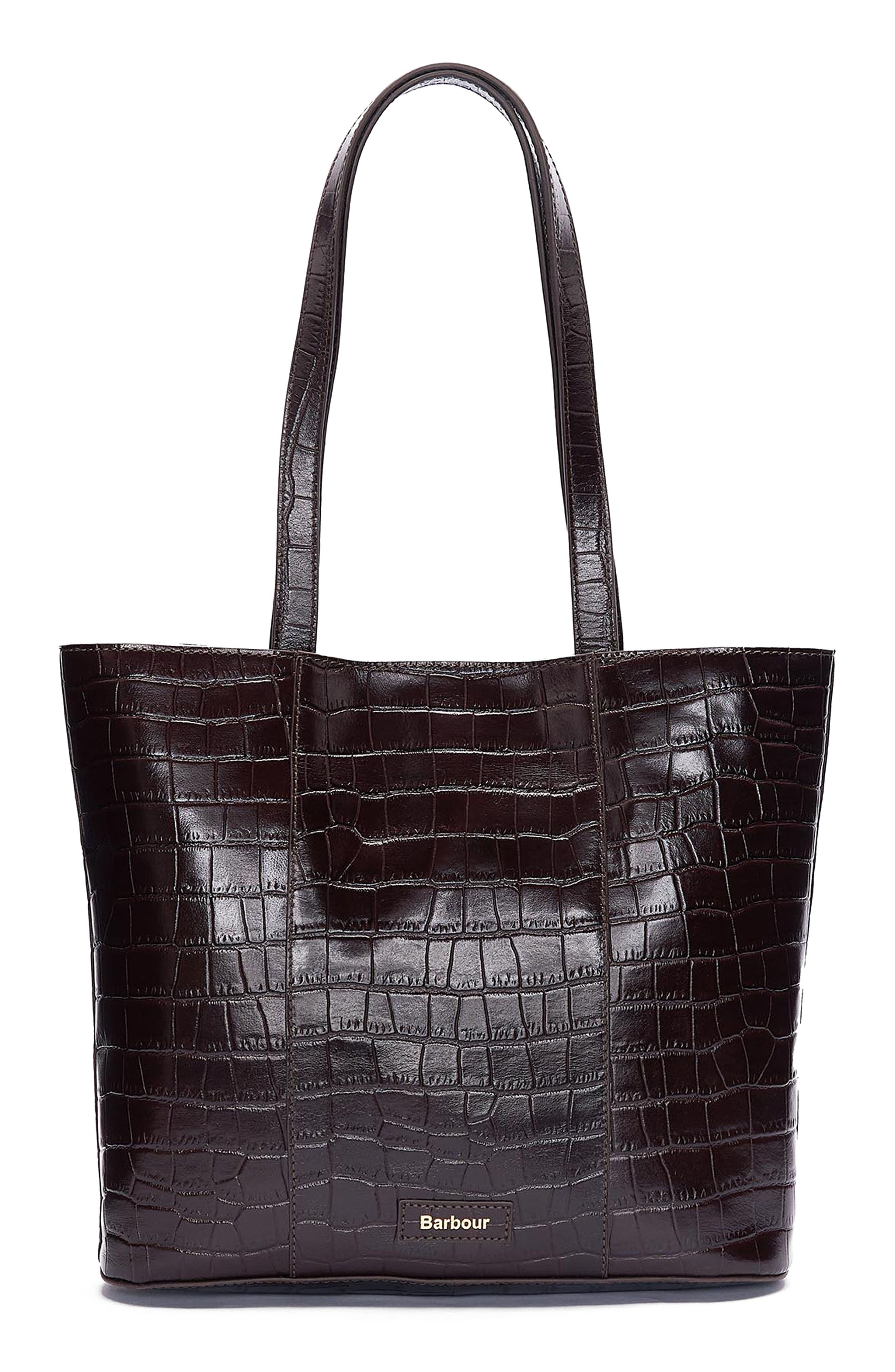 Barbour Eilein Croc Embossed Leather Tote, Alternate, color, 