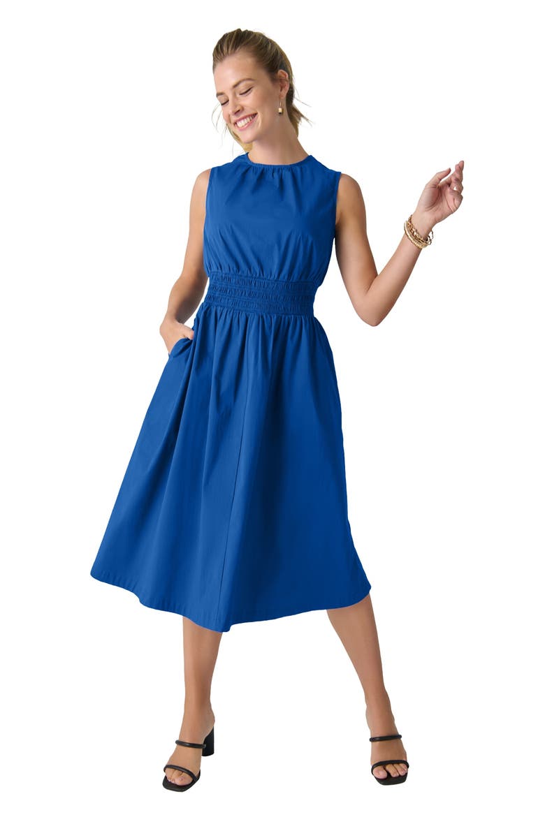 Smocked Poplin Midi Dress, Main, color, DARK SAPPHIRE