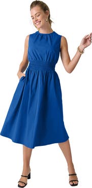 Jessica London Smocked Poplin Midi Dress