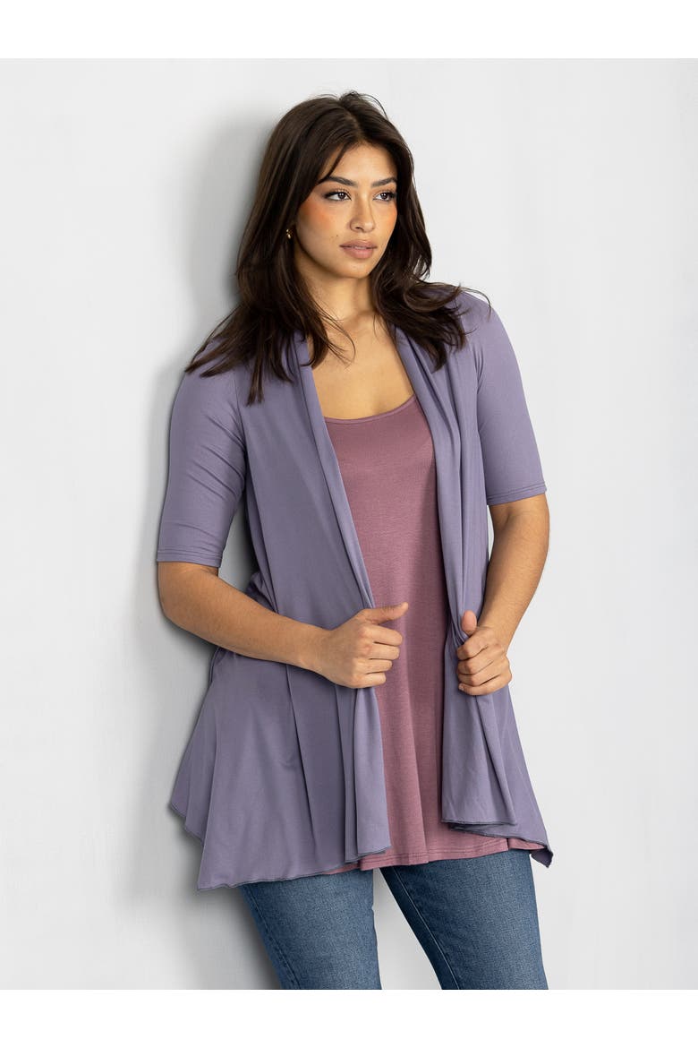 Loose Fit Open Front Cardigan with Half Sleeve, Alternate, color, Navy