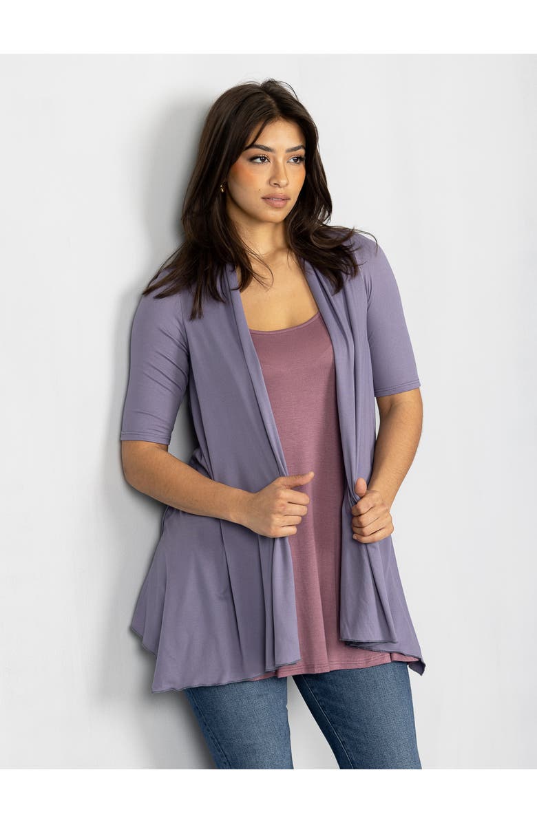 24seven Comfort Apparel Loose Fit Open Front Cardigan with Half Sleeve, Alternate, color, Black