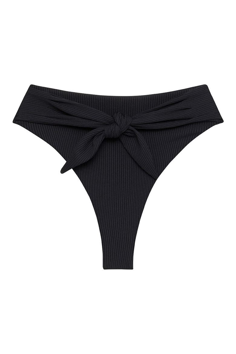 Paula Rib Waist Tie Bikini Bottoms, Alternate, color, BLACK RIB