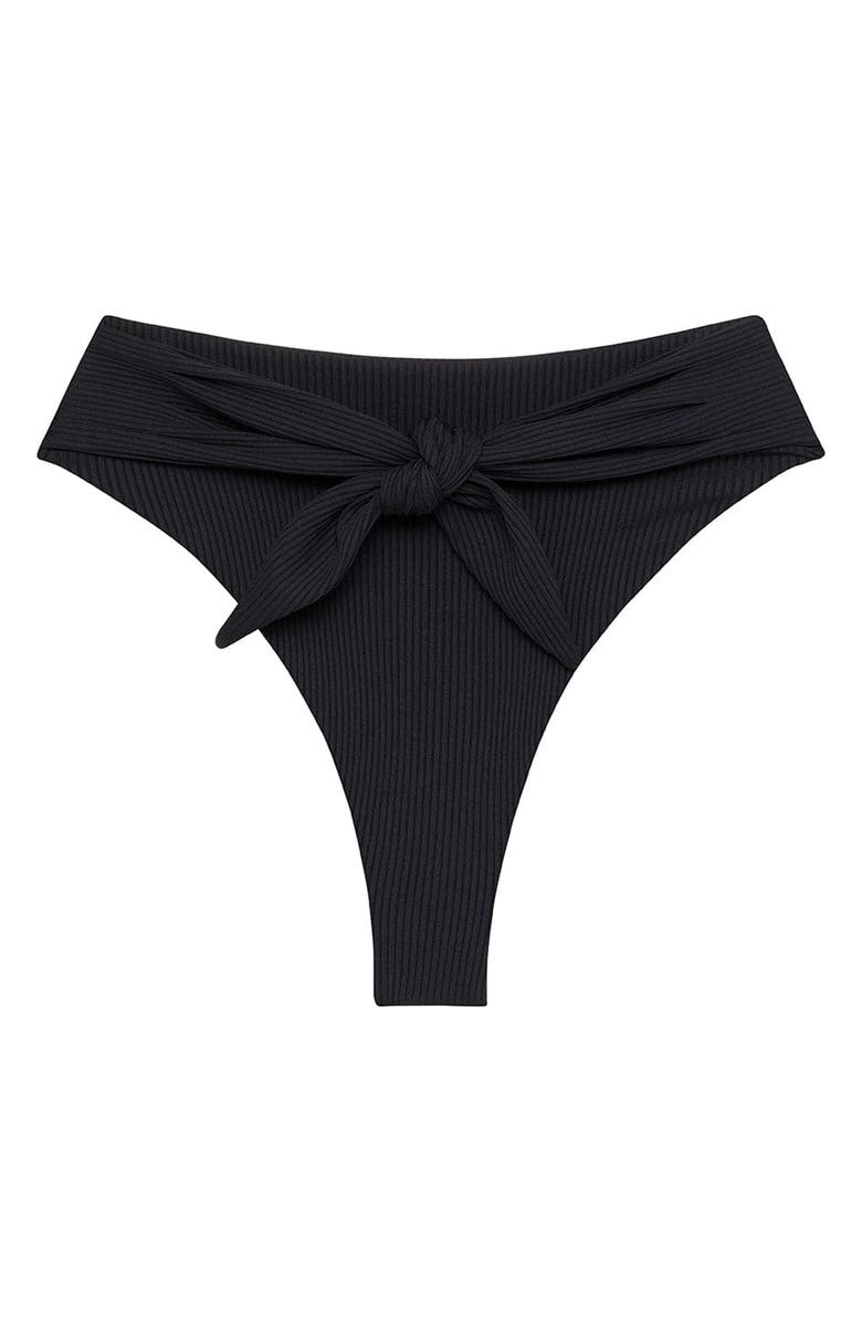 MONTCE Paula Rib Waist Tie Bikini Bottoms, Alternate, color, Black Rib