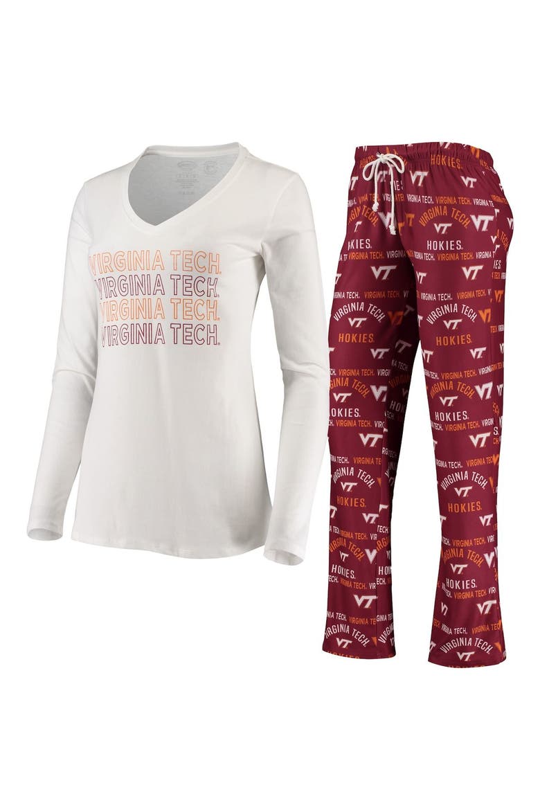 Women's Concepts Sport Maroon/White Virginia Tech Hokies Flagship Long Sleeve T-Shirt & Pants Sleep Set, Main, color, Maroon