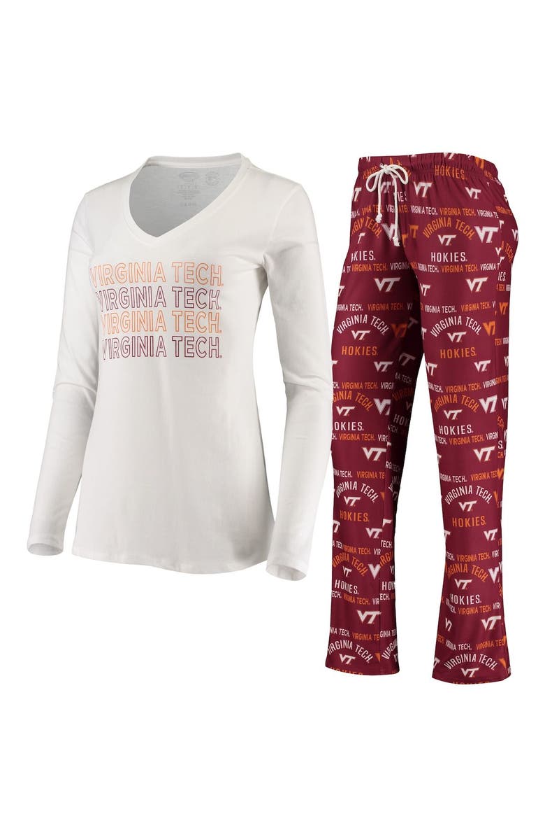 CONCEPTS SPORT Women's Concepts Sport Maroon/White Virginia Tech Hokies Flagship Long Sleeve T-Shirt & Pants Sleep Set, Main, color,