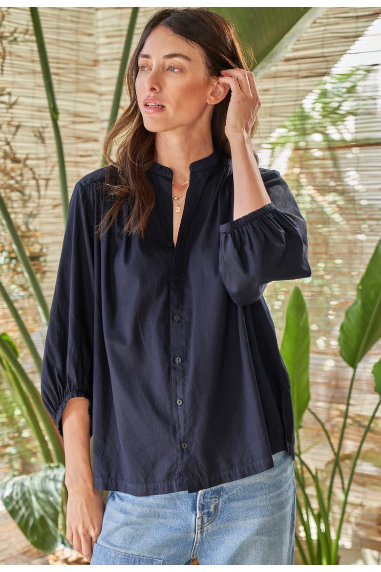 Cotton Poplin Peasant Top, Alternate, color, Navy