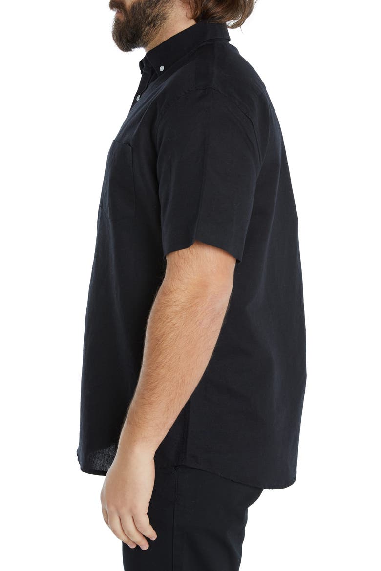 Fresno Short Sleeve Linen Blend Button-Down Shirt, Alternate, color, BLACK