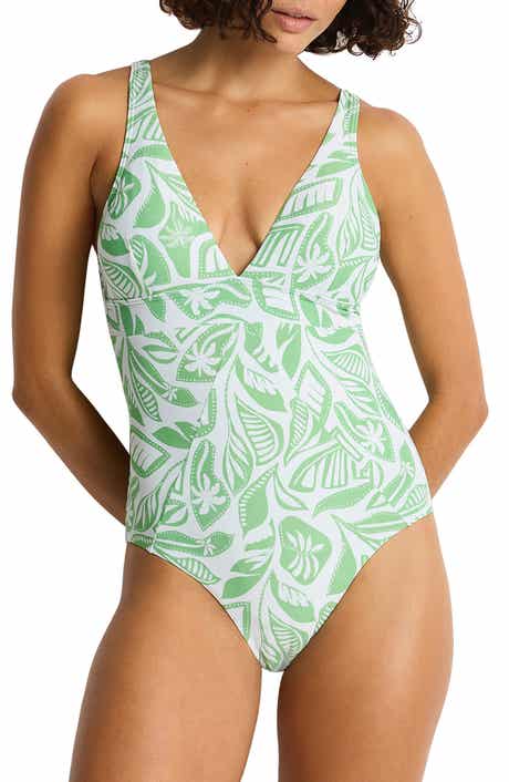 Leaf Print One-Piece Swimsuit