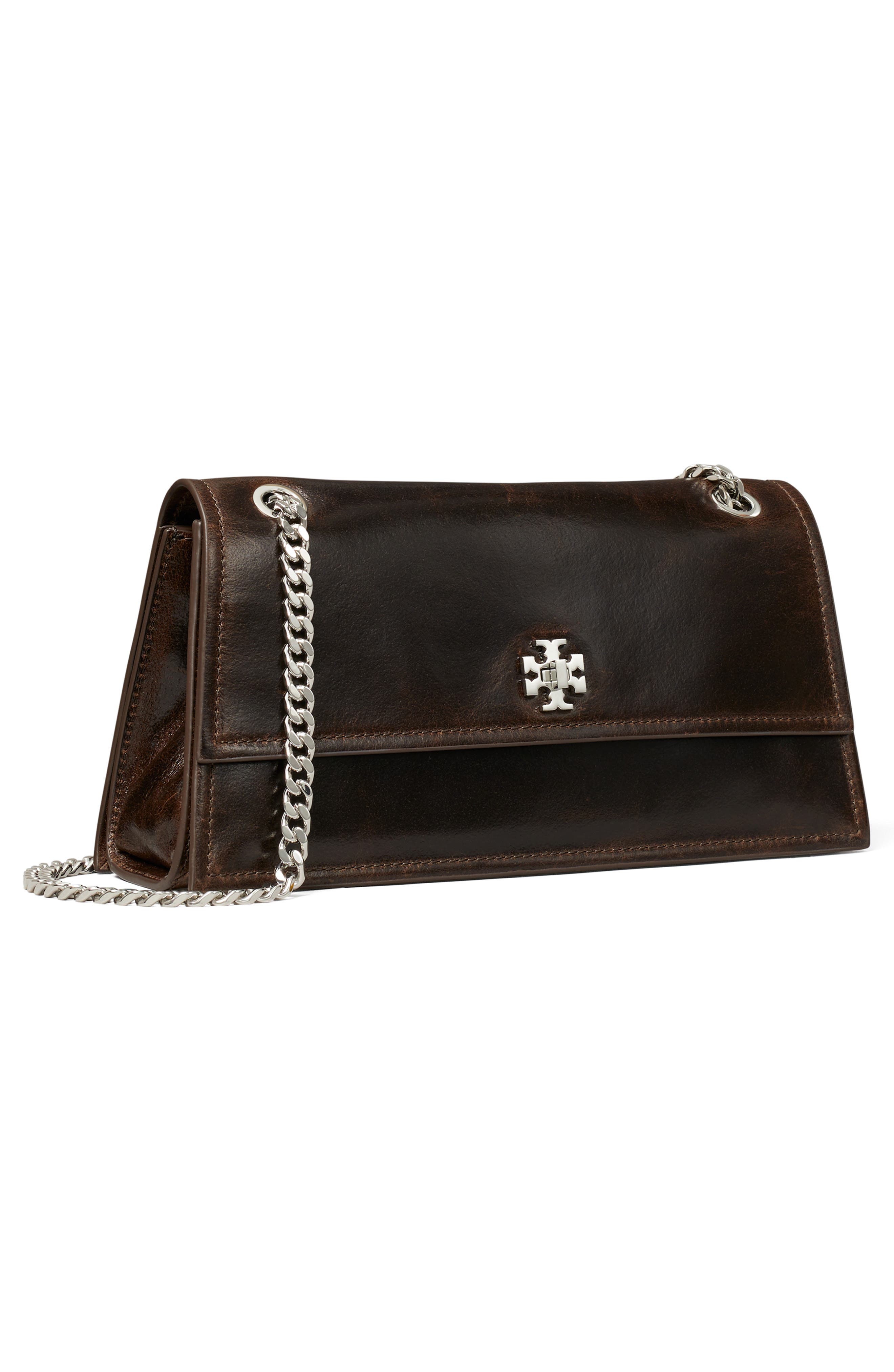 Kira Turnlock Distressed Leather Shoulder Bag, Alternate, color, DARK BROWN