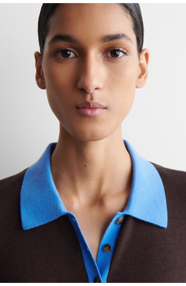 COS Shrunken Wool-Blend Polo Shirt, Alternate, color, Brown / Blue