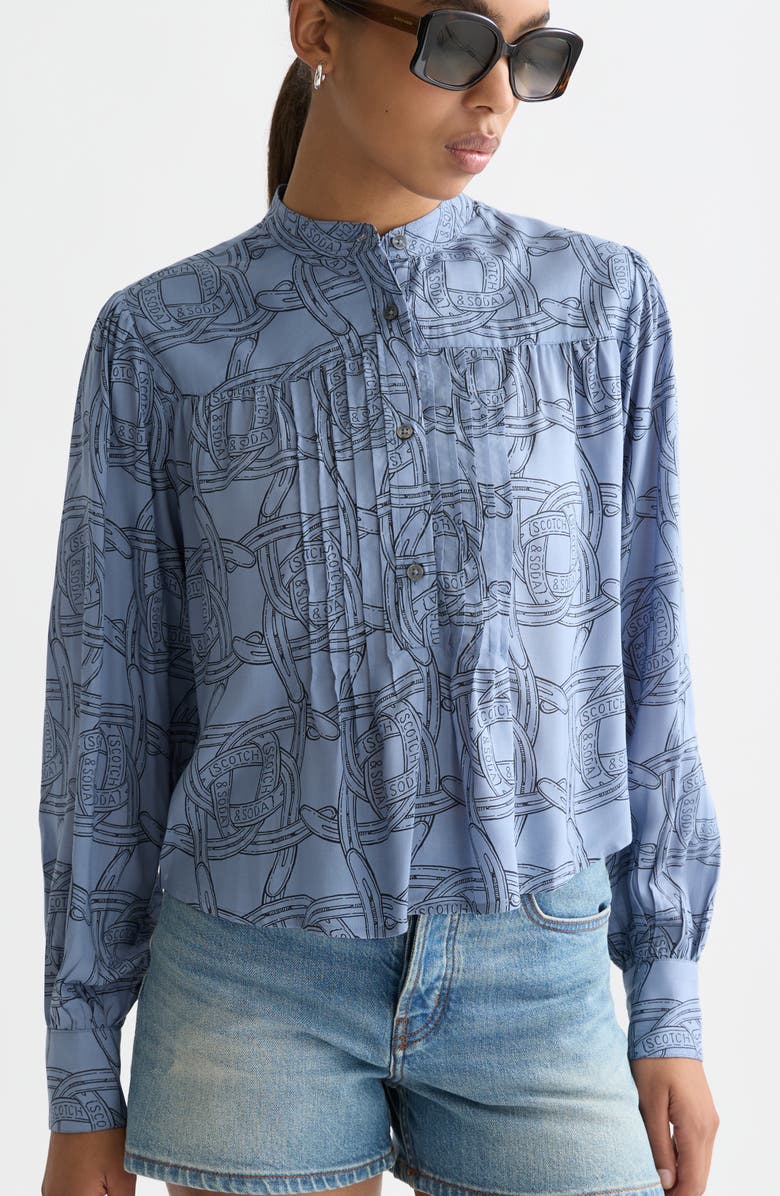 Scotch & Soda Print Pintuck Shirt, Alternate, color, Horseshoes Infinity