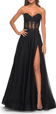 La Femme A-Line Tulle Ballgown with Lace Illusion Bodice