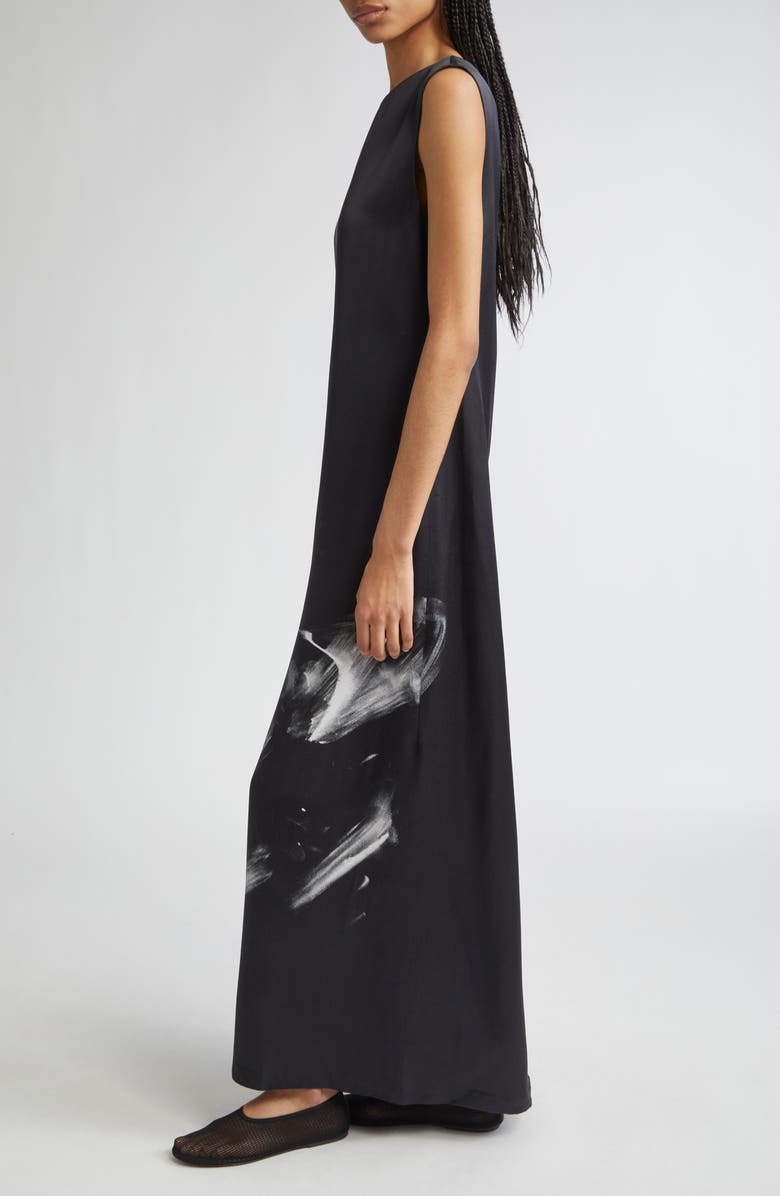 Lafayette 148 New York Charcoal Print Bateau Neck Gown, Alternate, color, 
