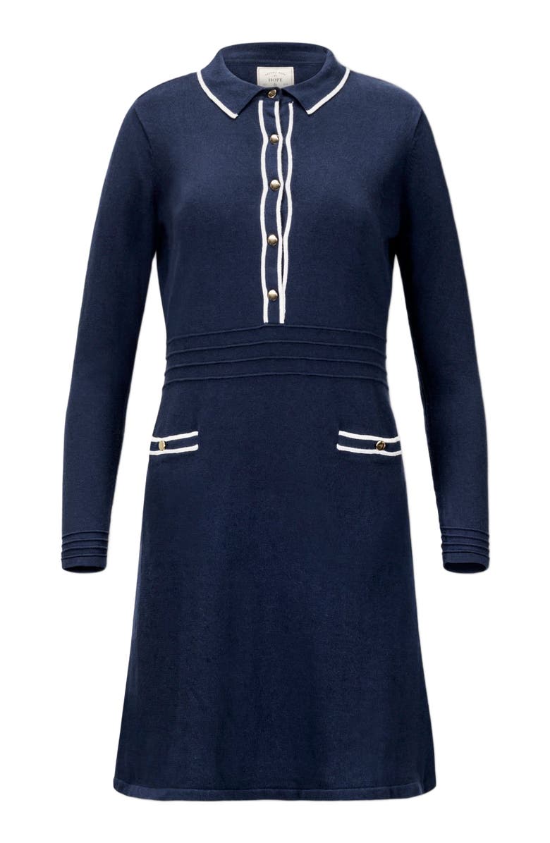 Hope & Henry Women's Tipped Button Front Sweater Dress, Alternate, color, Navy With White Tipping
