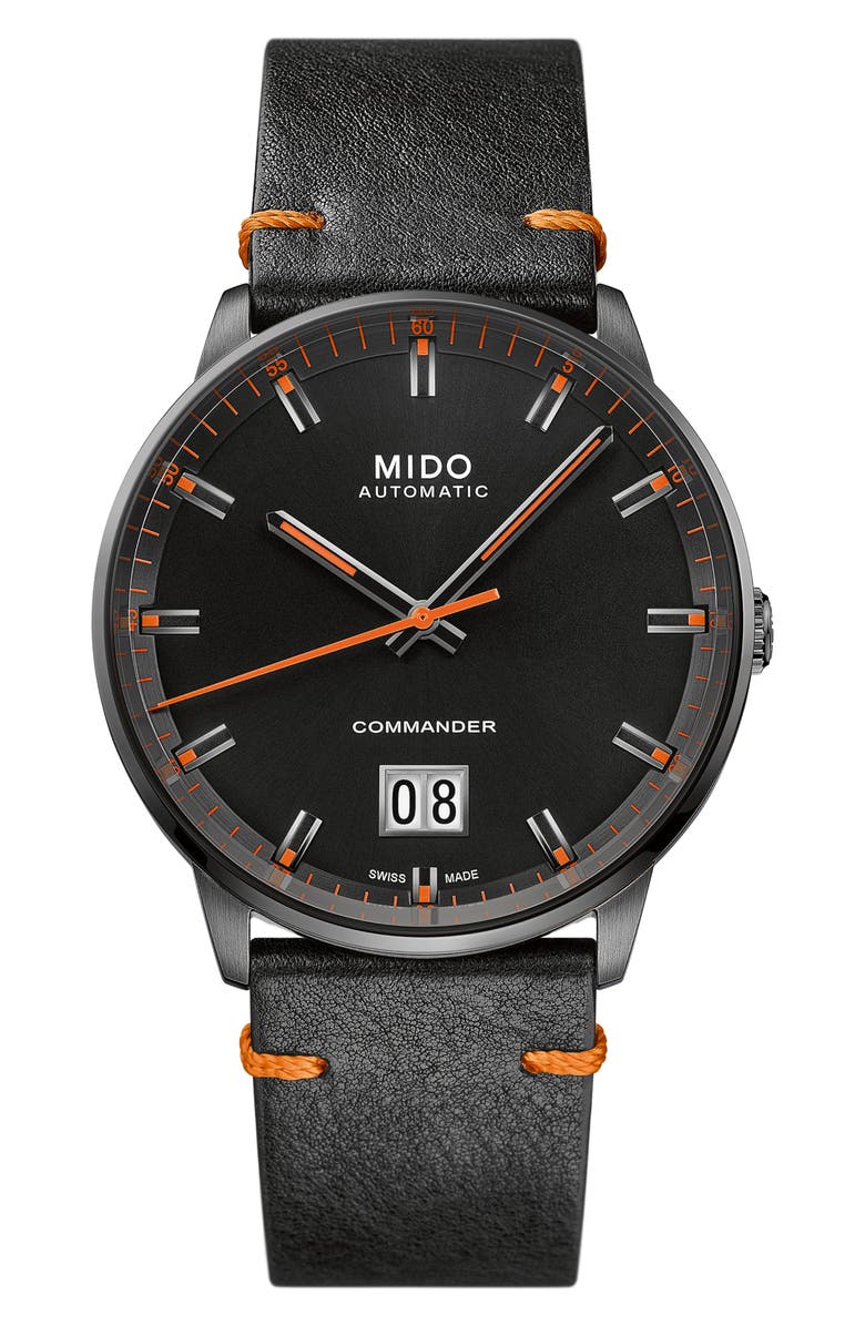 MIDO Commander Big Date Automatic Leather Strap Watch, 42mm, Main, color, 