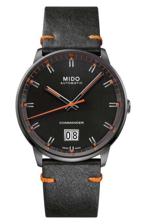 MIDO Commander Big Date Automatic Leather Strap Watch, 42mm in Black  product