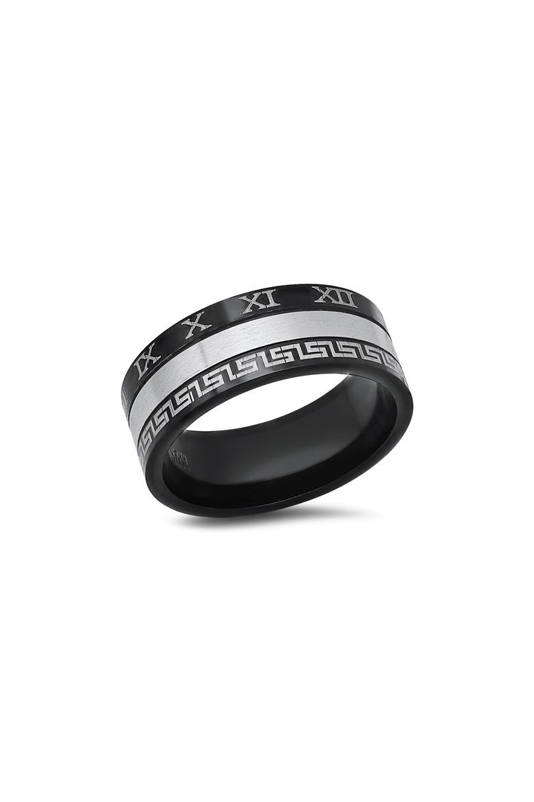 Men's Etched Two-Tone Ring, Main, color, SILVER/ BLACK