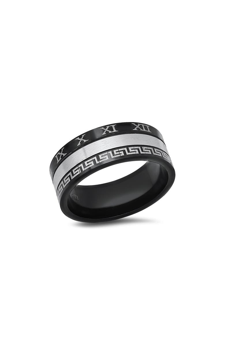HMY JEWELRY Men's Etched Two-Tone Ring, Main, color, Silver/ Black