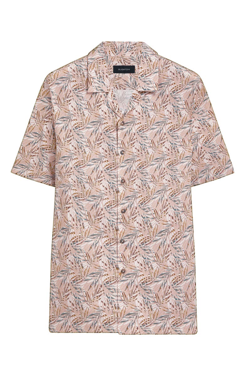 Bugatchi Shaped Fit Short Sleeve Button-Up Camp Shirt, Alternate, color, Mocha