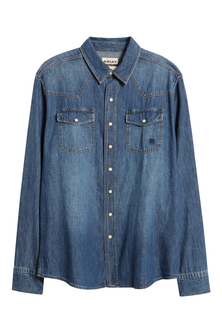 Retro Fit Denim Shirt, Alternate, color, STONE WASH