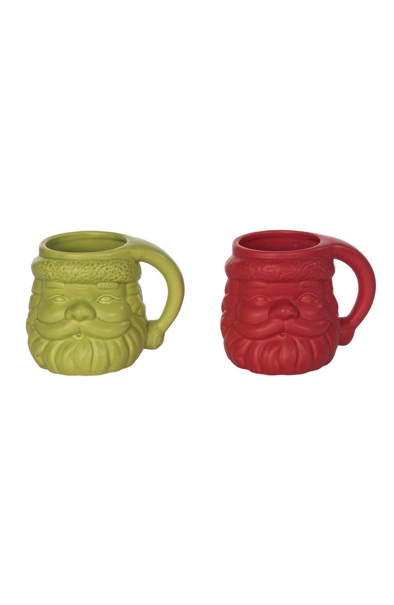 Transpac Ceramic Santa Mug Set of 2 Holiday Drinkware for Christmas, Main, color, Green