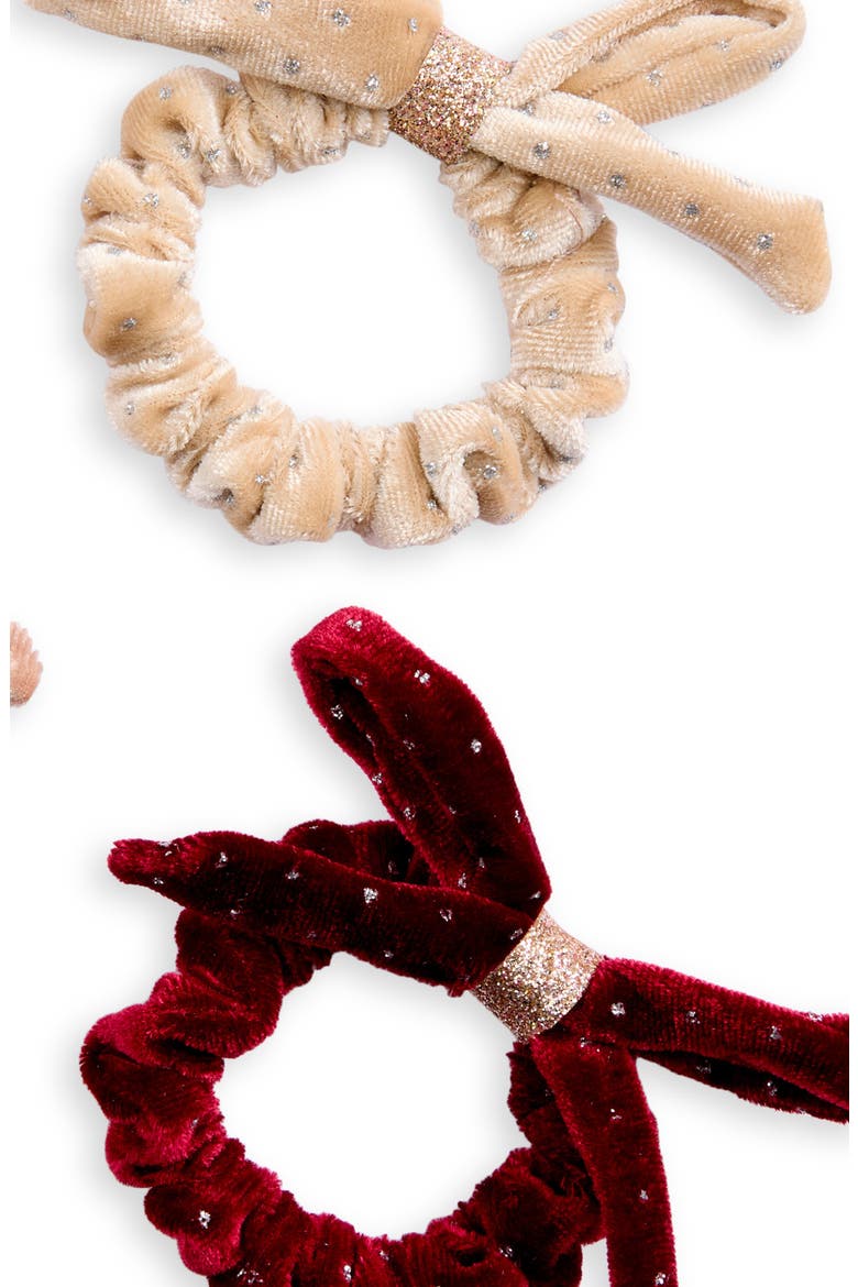 4-Pack Assorted Velvet Bow Scrunchies, Alternate, color, GOLD