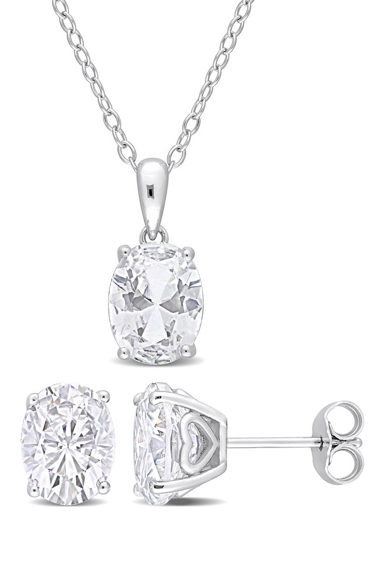 Oval Cut White Topaz Stud Earrings & Pendant Necklace Set, Main, color, WHITE