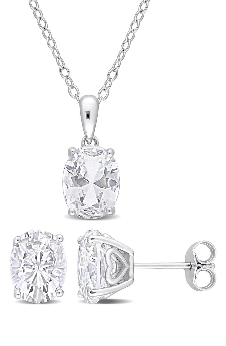 DELMAR Oval Cut White Topaz Stud Earrings & Pendant Necklace Set, Main, color, White