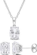 DELMAR Oval Cut White Topaz Stud Earrings & Pendant Necklace Set